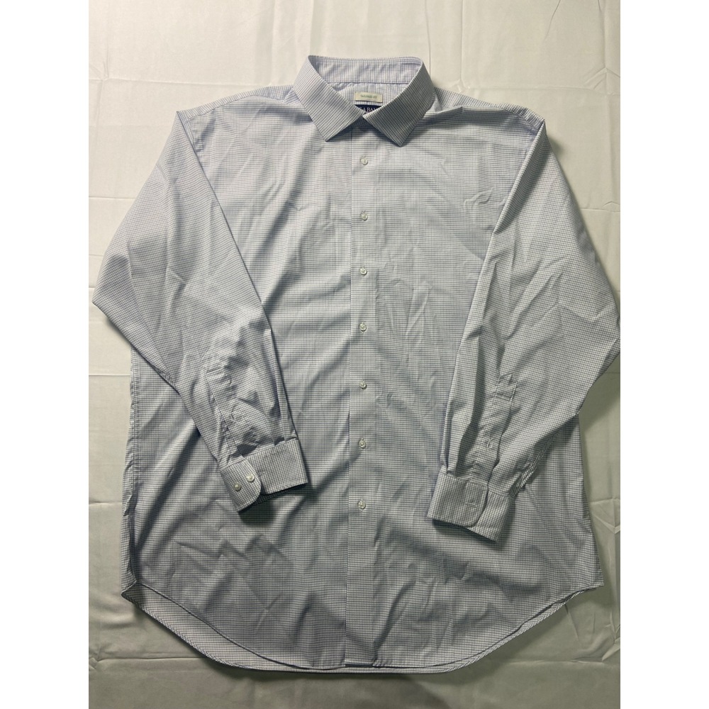 JOS A BANK Traveler Tailored Fit Mens Dress Shirt Blue Check 19 34 35
